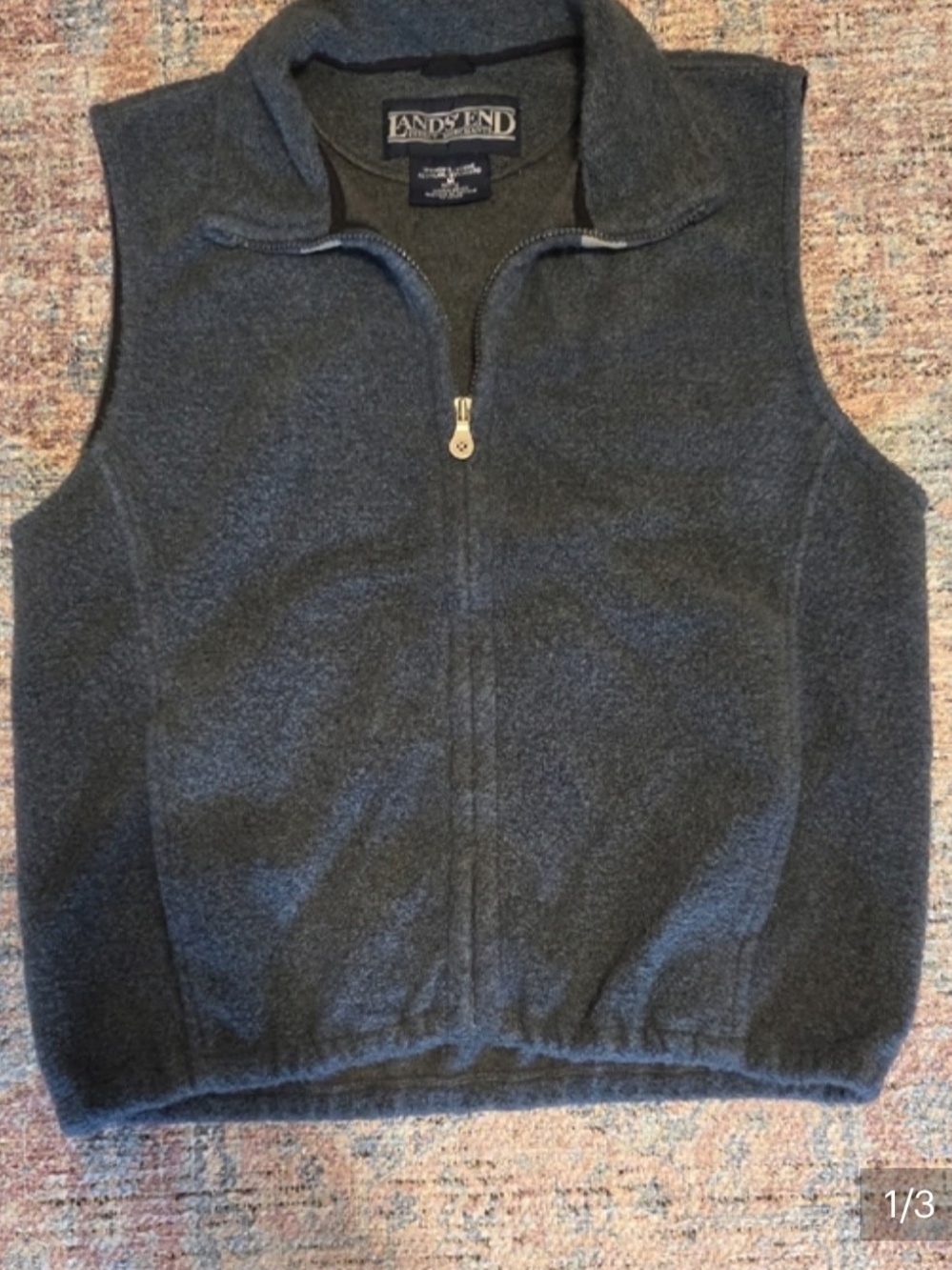 Lands' End Men's Dark Charcoal Zip-Up Fleece Vest